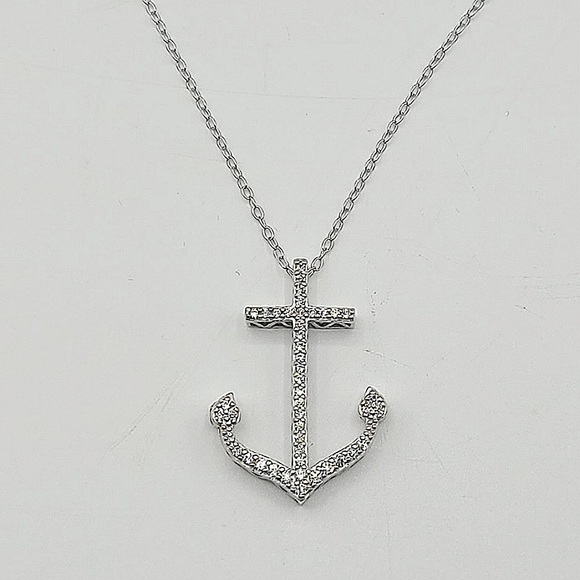 Bella Luce Sterling Silver Diamond Anchor Pendant Necklace - Picture 4 of 7